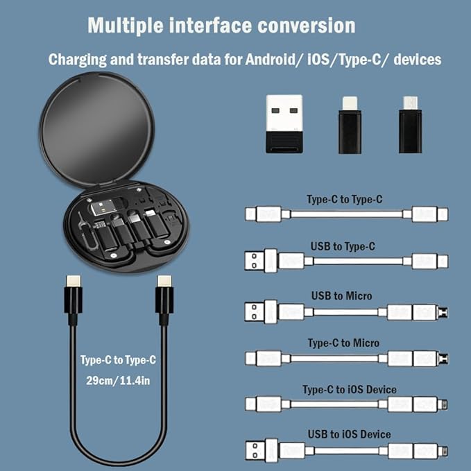 ZALUJMUS Multifunctional Data Cable Storage Box Adaptor for USB-C and Micro-USB Devices Universal Data Transfer Cable