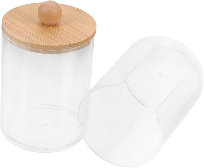2pcs Makeup Cotton Organizer Lid Portable Round Container for Cotton Pads and Puff Storage Elegant Household Storage for Vanity and Bathroom