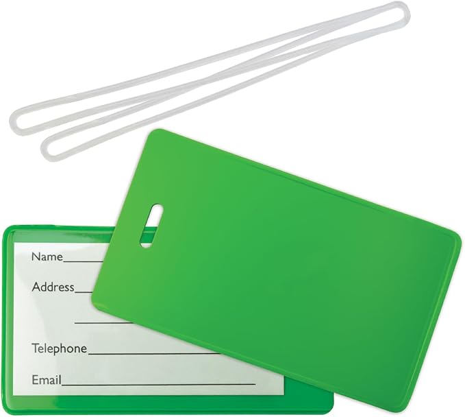 Bulk 25 Pack - Backpack ID Luggage Tags for Student Identification Cards - School Name Badge Holder for Backpacks - Business Card Size - Sturdy Plastic Suitcase Tag with Clear Window (Green)