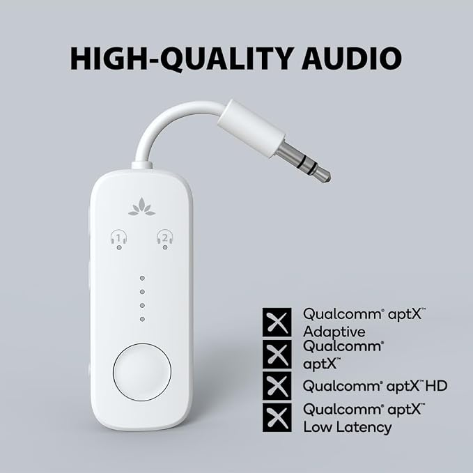 Avantree Relay - Premium Airplane Bluetooth 5.3 Adapter & Clan N1 - Active Noise-Canceling Wireless Earbuds for Music, Calls While Commuting with Hybrid ANC, Transparency Mode