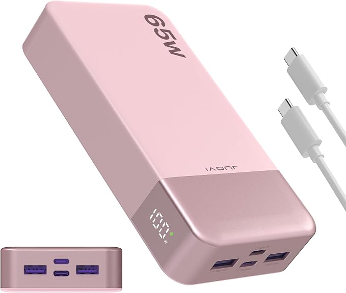 JUOVI Portable Charger 65W Power Bank 20000mAh Compact USB C Laptop Power Bank Fast Charging Battery Pack for Laptop MacBook Dell XPS iPad Tablet Steam Deck iPhone 17/16/15/14 Series Samsung and More