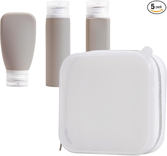 5 Pcs Travel Bottles, Leak Proof Silicone Squeeze Bottles for Toiletries, Refillable Set with Waterproof Labels