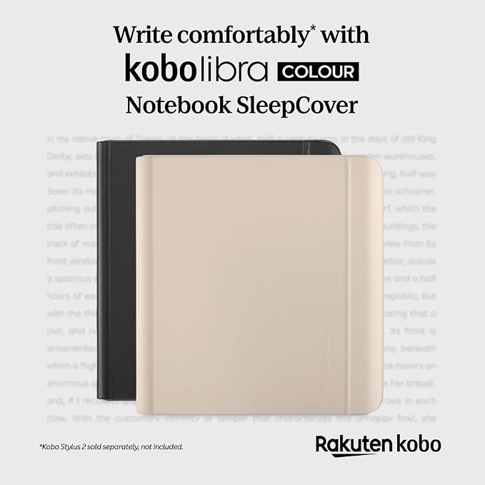 Kobo Libra Colour SleepCover Case | Black Notebook | Sleep/Wake Technology | Built-in 2-Way Stand | Vegan Leather | Compatible with 7” Kobo Libra Colour eReader