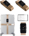 Veki Cross Luggage Straps Set TSA Approved with Lock Adjustable Travel Suitcase Belts Suitcase Tags with Name ID Card Packing Straps for Suitcases Strap Travel Accessories (Khaki*2pcs)