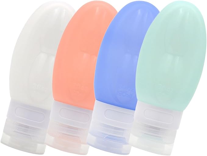 4pcs Silicone Travel Bottles Set 90ml Leakproof Reusable Toiletries Containers for Shampoo Lotion with Flip Cap for Travel Bathroom Toiletry Storage