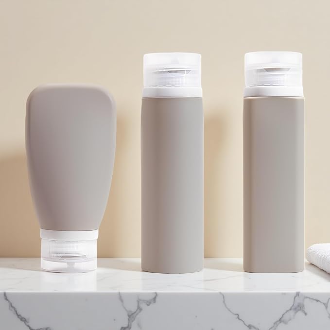 5 Pcs Travel Bottles Set, Refillable Silicone Squeeze Bottles for Toiletries, Leak Proof Containers with Waterproof Label Stickers