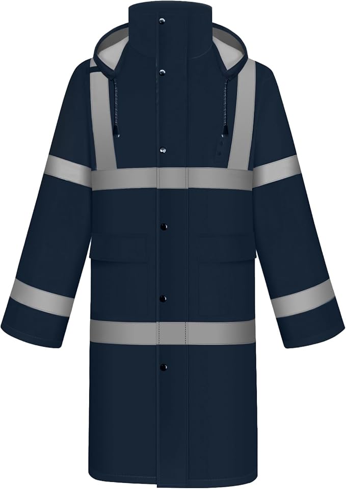 TCCFCCT Rain Gear Hi Vis Rain Coat for Men Women Waterproof with Hood, Long Rain Jacket for Men Heavy Duty for Safety Work, High Visibility Rain Suit for Hiking Camping Outdoors, 3XL Navy Blue