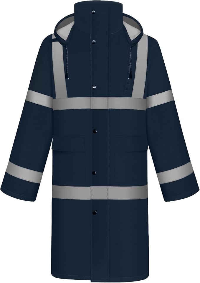 TCCFCCT Rain Coats for Men Hi Vis Rain Jacket Men with Hood, Heavy Duty Rain Suits for Men Waterproof, Long Safety Rain Gear for Men Women for Hiking Camping Outdoor Activities, M Navy Blue