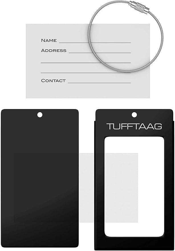 Luggage Tags Business Card Holder by TUFFTAAG - Durable Travel ID Bag Tag, Onyx, 2 Tags