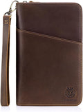 Leather Family Passport Holder RFID Blocking Vintage Zipper Large Capacity Travel Wallet with 6 Passport Slots & Wristlet, Brown
