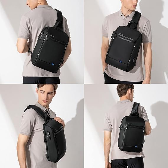 Kingsons Laptop Sling Backpack Anti Theft Bag,Hiking Daypack 13 Inch Waterproof Nylon Travel Bags for Men, Single Shoulder Camping Dayback with USB Charging Port for Traveling