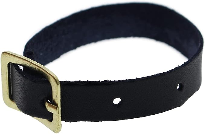 5 Pack - Genuine Leather Luggage Tag Loops with Brass Metal Buckle - 6 x 3/8 Inch Premium I’D Name Straps for Suitcases, Briefcase, Backpacks, Golf Bag Tags & More by Specialist ID (Black)