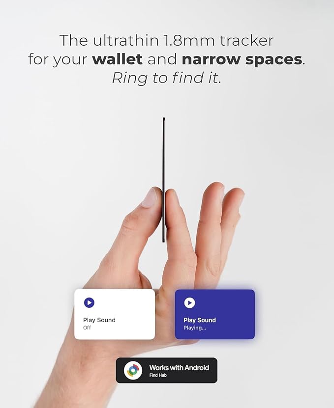 Rhinokey® Wallet Tracker Card (Android Only) 0.07in Slim Rechargeable Smart Tracking Card Works with Google's Find Hub IP68 Item Finder with Key Chain Hole for Luggage Tags (4 Pack - Android)