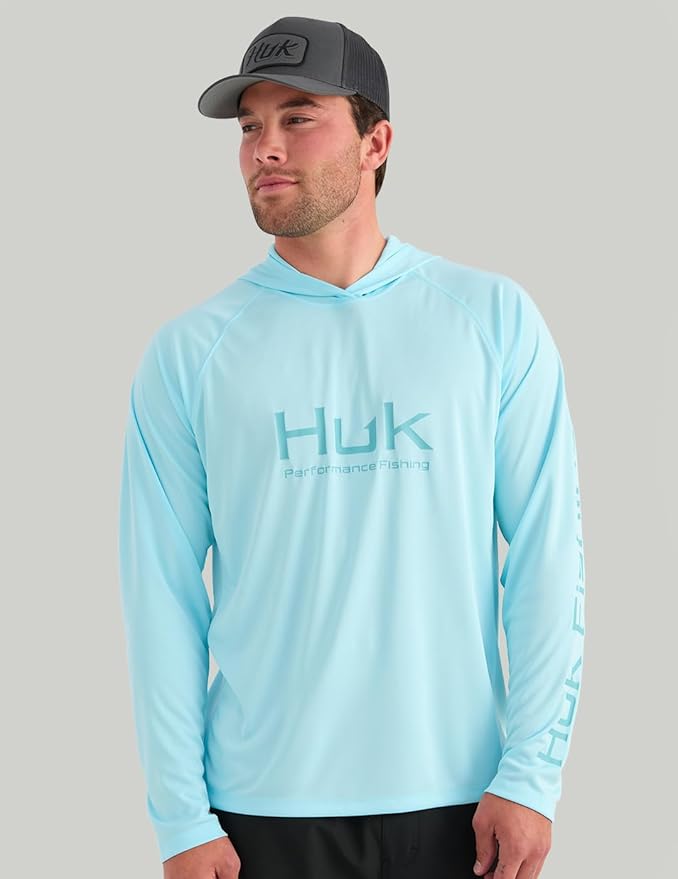 HUK Mens Pursuit Vented Long Sleeve Hoodie, Fishing Shirt with Hood