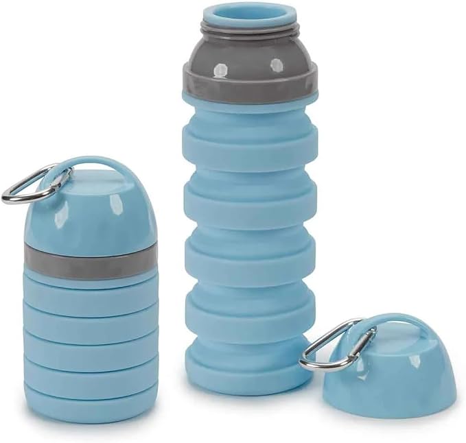 20 ounce Collapsible Water Bottles for People and Pets Flexible Accordion Style Choose Quantity (Blue, 3 Water Bottles)
