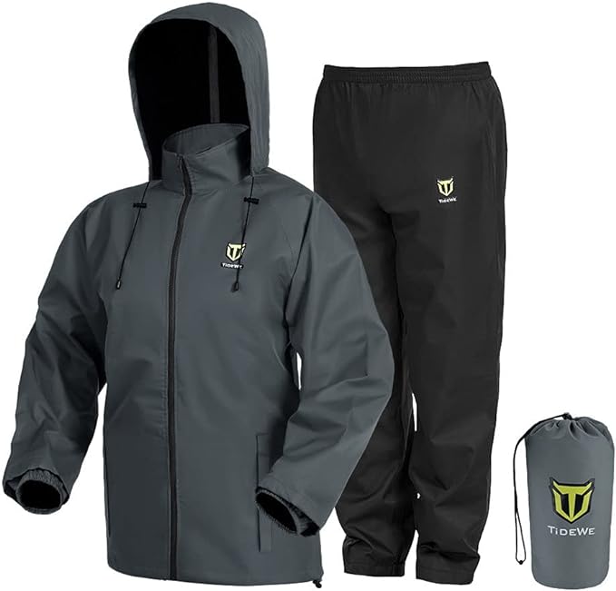 TIDEWE Rain Suit, Waterproof Breathable Lightweight 2 Pieces Rainwear
