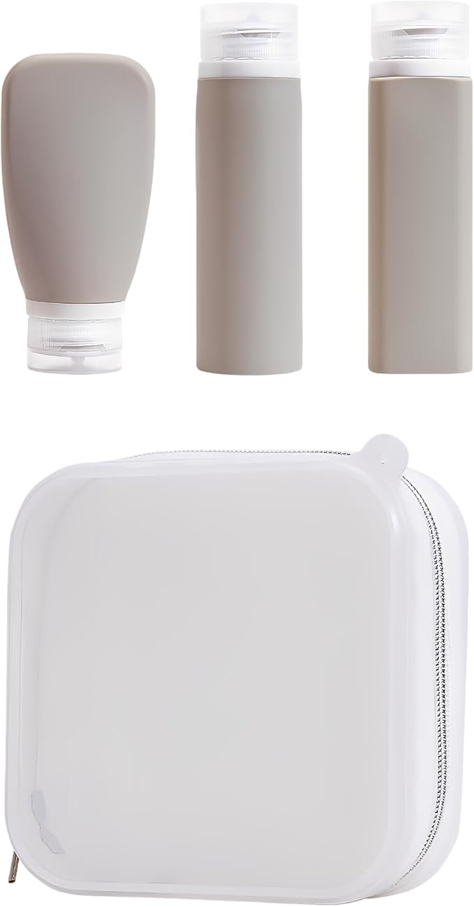 5 Pcs Travel Bottles Set, Refillable Silicone Squeeze Bottles for Toiletries, Leak Proof Containers with Waterproof Label Stickers