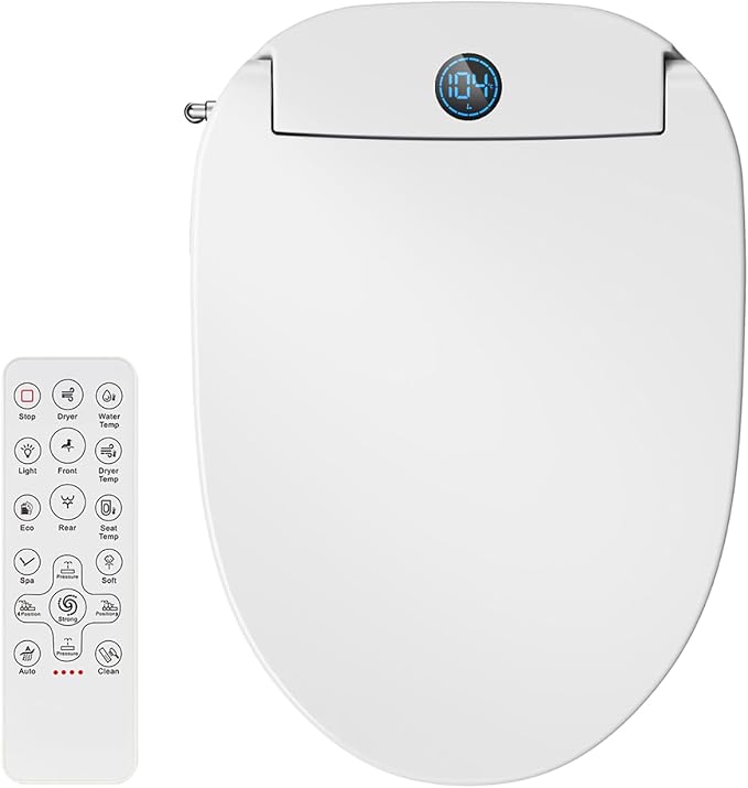 GAICOM Bidet Toilet Seat Elongated, Electric Smart Heated Toilet Seat with Instant Warm Water & Dryer, Multiple Cleaning Modes, Remote Control, Self-Clean Nozzle, Soft Closed, Night Light