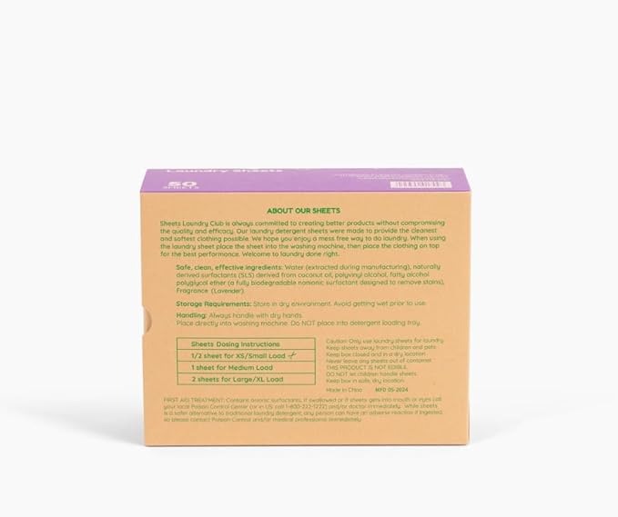 Sheets Laundry Club Laundry Detergent Sheets, 50 Pack (Up to 100 Loads) - Lavender - New Liquidless Technology, Travel Essential Cleaning Supplies