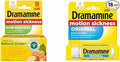 Dramamine Motion Sickness Relief Bundle with Non-Drowsy Ginger Capsules, 18 Count and Original Tablets Travel Vial, 12 Count