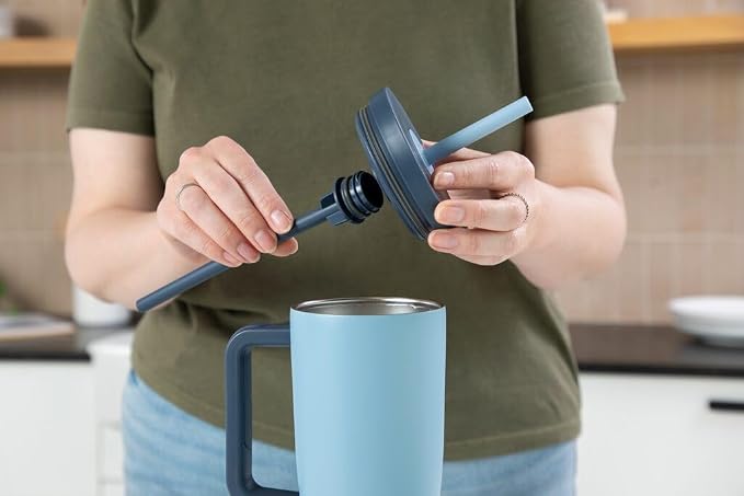 LifeStraw Go Series — Double Wall Insulated 24oz Stainless Steel Water Filter Tumbler, designed for everyday Use, removes bacteria, Parasites, Microplastics, and improves taste, Icelandic Blue