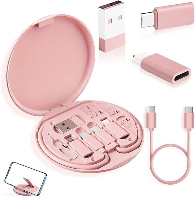 YANZIE USB-C Travel Adapter Kit with Storage Box and SIM Card Holder, Lightning to C and Micro-USB to C Female, Short Cable, Fast Charge for iPhone and Android