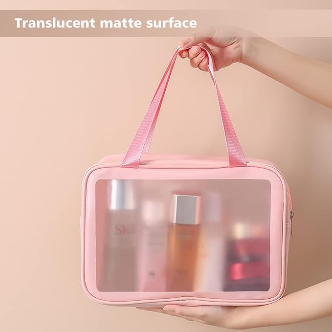 DAPOWER Travel Toiletry Bag for Women, Matte Translucent Toiletry Bag with Handy Handle, Makeup Cosmetic Organizer Bag for Travel Toiletries Accessories (Pink)