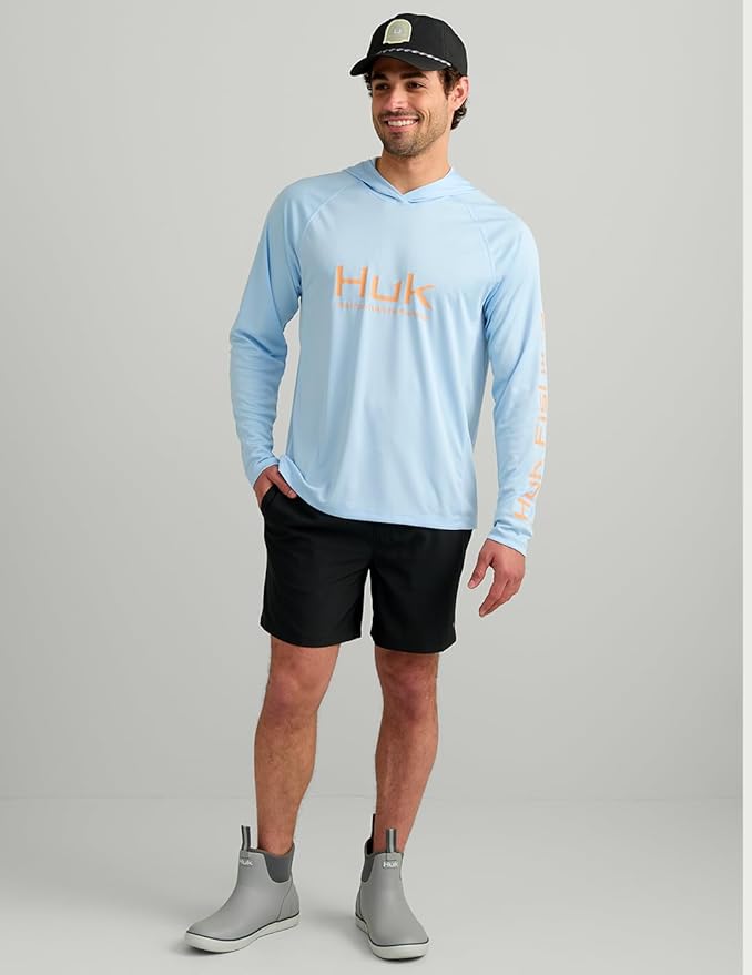 HUK Mens Pursuit Vented Long Sleeve Hoodie, Fishing Shirt with Hood