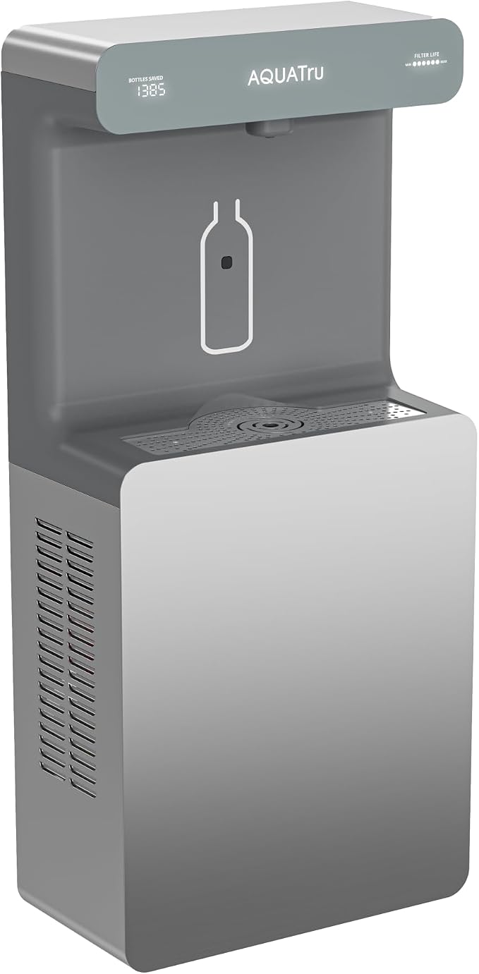 AquaTru Pro Wall Mounted Bottle Filling Station – Refrigerated & Filtered Water Dispenser - Touch-Free Sensor, 9.5 GPH Cooling Capacity, Filter Monitor – Ideal for Schools, Offices & Gyms