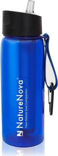 Water Filter Bottle with 4-Stage Integrated Filter Straw BPA Free for Camping, Hiking, Backpacking, Emergency and Travel, Black 650ml