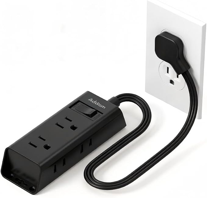 Addtam Flat Plug Power Strip with 6 Outlet Extender, 1 FT Extension Cord Flat Wall Plug with Multiple Outlets, No Surge Protector for Cruise Ship, Travel, Dorm, Home Office, Cruise Essentials, Black