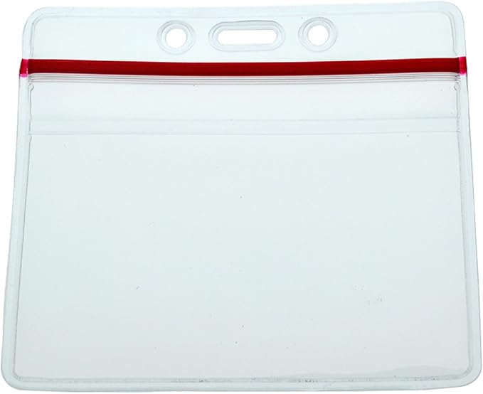 5 Pack - Heavy Duty Badge Holder Horizontal with Resealable Zip Top - Clear Plastic Waterproof i’d Card Protector - Top Load Pouch w/Lock Zipper Closure for Office, Travel, & Nurses by Specialist ID