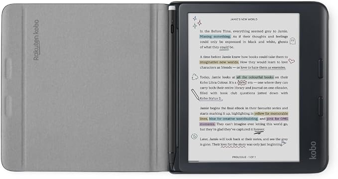 Kobo Libra Colour SleepCover Case | Black Notebook | Sleep/Wake Technology | Built-in 2-Way Stand | Vegan Leather | Compatible with 7” Kobo Libra Colour eReader