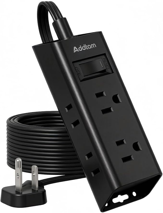 Addtam Flat Plug Power Strip with 6 Outlet Extender, 10 FT Extension Cord Flat Wall Plug with Multiple Outlets, No Surge Protector for Cruise Ship, Travel, Dorm, Home Office, Cruise Essentials, Black