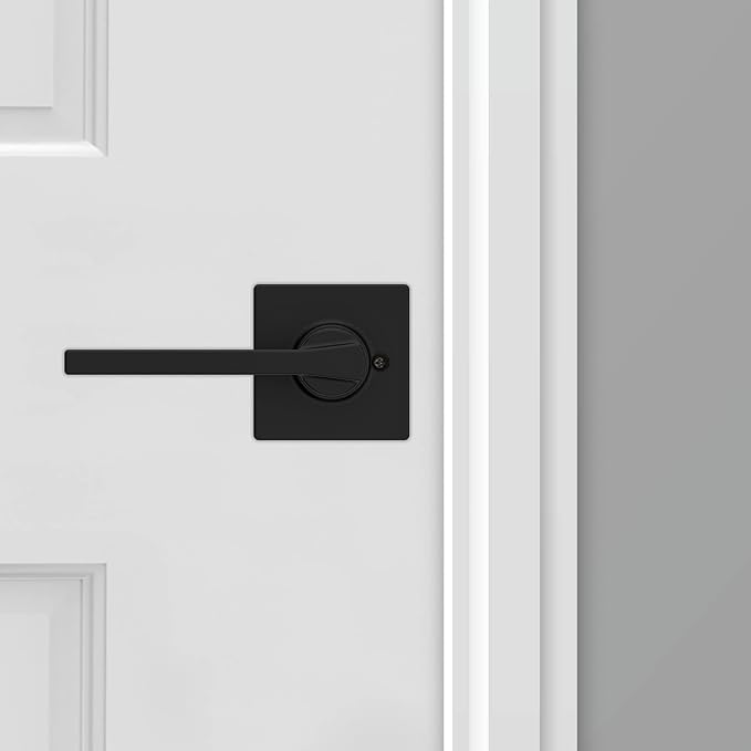 Kwikset Casey Dummy-Door Handle,Single Sided Lever for Closets,French DoubleDoors,and Pantry,Matte Black Non-Turning Reversible Interior Push/Pull Lever, with Microban Protection (1 Count)(Pack of 2)