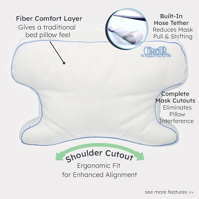 Contour CPAPMax 3-in-1 Adjustable CPAP Comfort Pillow for Side, Back or Stomach Sleepers to Reduce Air Leaks, Dryness & Mask Discomfort - Works with All Mask Types