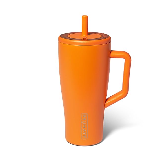BrüMate Era 30 oz Tumbler with Handle & Straw | 100% Leakproof Insulated Water Bottle Tumbler with Lid & Flexible SoftSip Straw | Made of Stainless Steel | Cup Holder Friendly | 30oz (Clementine)