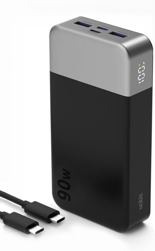 NOBIS 90W 20,000mAh Power Bank, Laptop Portable Charger 4-Port PD Fast Charging Battery Pack Digital Display for Laptop, Tablet, Phone and More