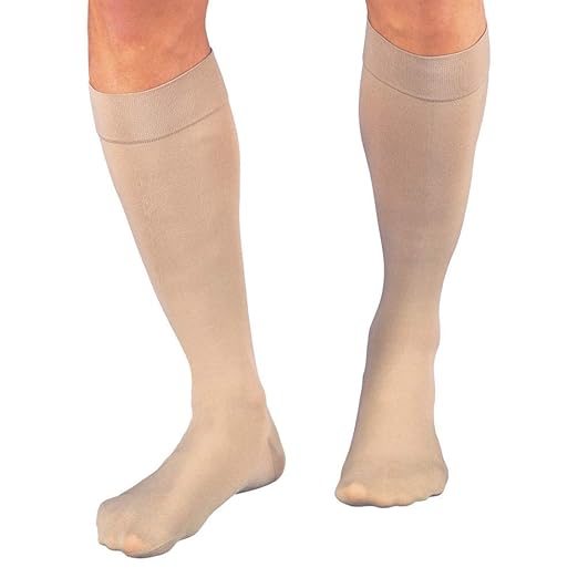 JOBST Relief Knee High Graduated Compression Socks, 15-20 mmHg - Comfortable Unisex Design - Closed Toe, Beige, Medium Petite