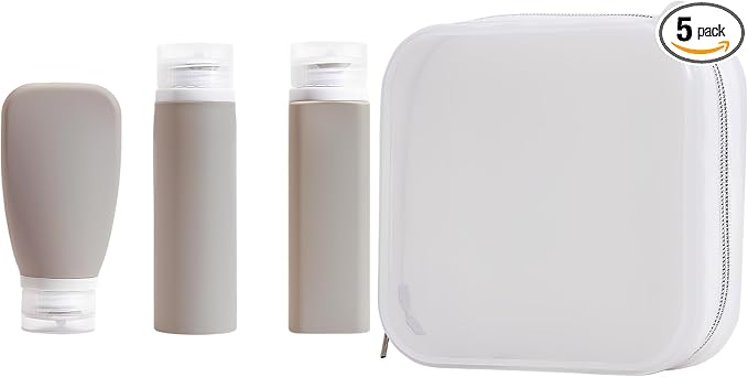 5 Pcs Travel Bottles Set, Refillable Silicone Squeeze Bottles for Toiletries, Travel Containers with Leak Proof Design and Waterproof Label Stickers