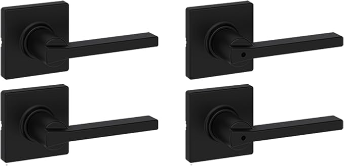 Kwikset Casey Hallway Passage and Bed/Bath Privacy Door Handle 4 Pack, 2 Passage Levers and 2 Privacy Levers, Matte Black Reversible Interior Handles, with Microban
