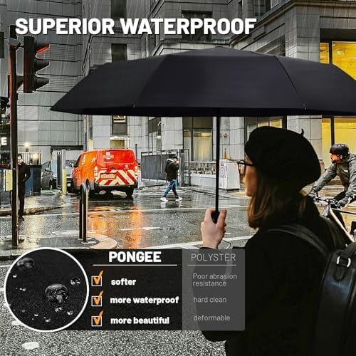 SY COMPACT Travel Umbrella - Windproof Automatic Compact Umbrella for Rain, Lightest 8-Rib, Small, Strong & Portable, Durable Grip, Fits Backpack & Car, Factory Direct (UV Available)