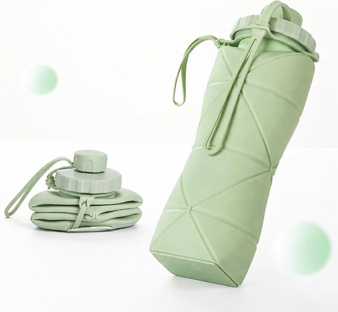 Folding Silicone Water Bottle | Collapsible Travel Water Bottle for Gym, Office, School, Cycling, Hiking & Outdoor Sports | Leak-Proof, Portable Bottle | 600 Ml (Green)