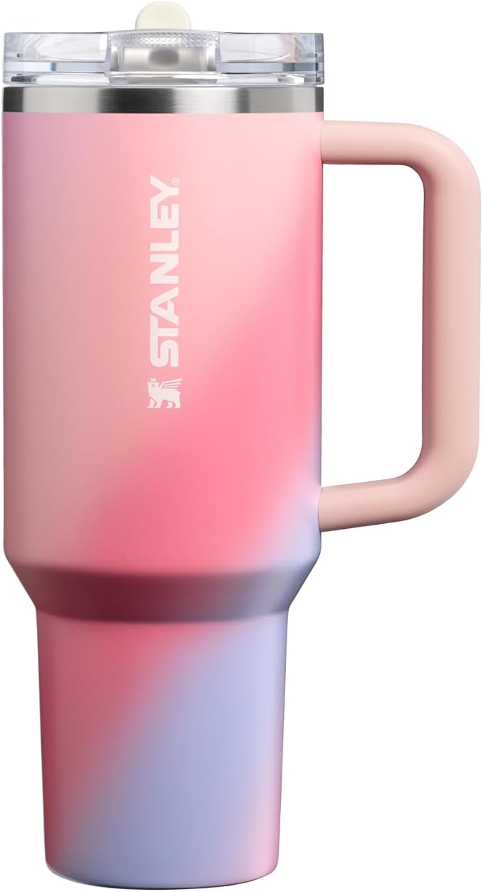 STANLEY Quencher ProTour Flip Straw Tumbler with Leakproof Lid 40 oz | Built-In Straw & Handle | Cupholder Compatible for Travel | Insulated Stainless Steel Cup | BPA-Free | Sunset Spiral