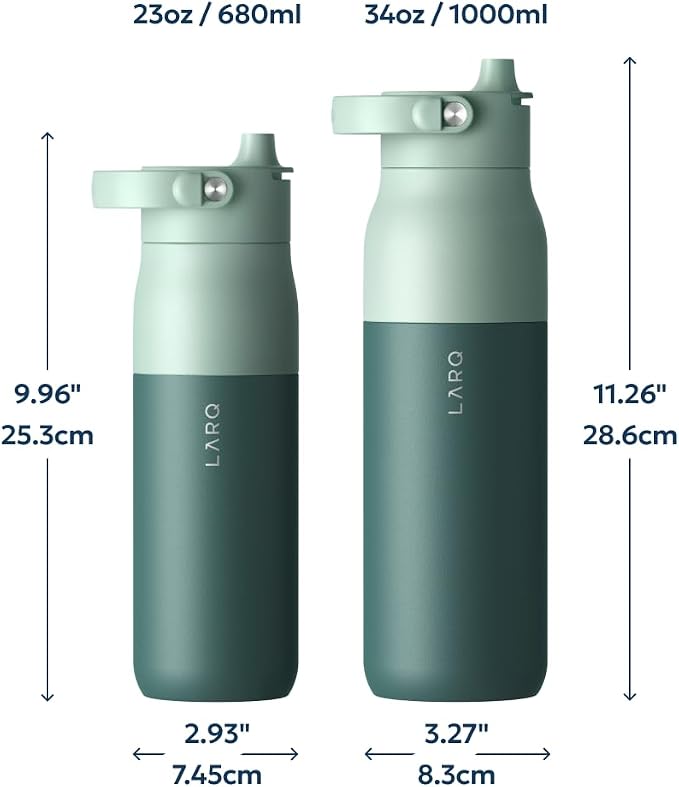LARQ Swig Top — Insulated Stainless Steel Water Bottle with Straw, Detachable Silicone Handle, Vacuum 24h Cold, BPA-Free Metal Bottle for Gym, Travel, Office, Wide Mouth for Ice — 34 oz, E. Green
