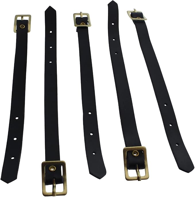 Bulk 100 Pack - Genuine Leather Luggage Tag Loops with Brass Metal Buckle - 6 x 3/8 Inch Premium I’D Name Straps for Suitcases, Briefcase, Backpacks, Golf Bag Tags & More by Specialist ID (Black)