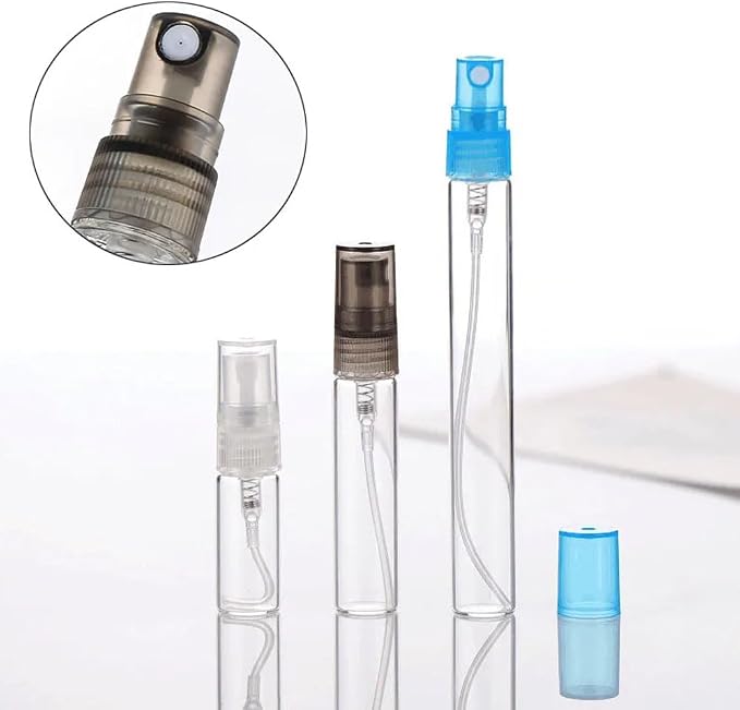 100Pcs 2ML-10ML Glass Perfume Bottles Spray Empty Bottles Fragrance Refill Bottle Clear Mini Atomiser Refillable Kits Atomizer Vials Portable Travel Sample Containers (clear,5ml)
