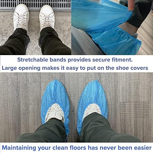 INNOVATIVE HAUS 100 Pack Extra Large Disposable Boot and Shoe Covers - Black and Blue Non-Slip, Water Resistant, Indoor Use