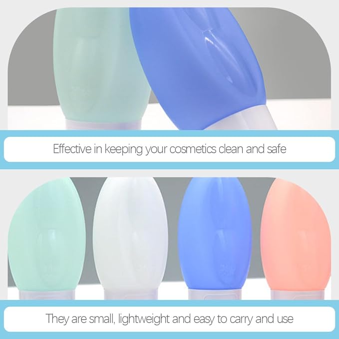 4pcs Silicone Travel Bottles Set 90ml Leakproof Reusable Toiletries Containers for Shampoo Lotion with Flip Cap for Travel Bathroom Toiletry Storage