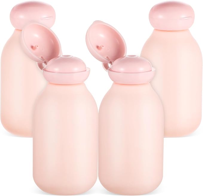Healeved Travel Bottles 4-Pack 3.93 Inch Refillable Plastic Toiletry Containers for Shampoo Lotion Conditioner Travel Size Squeeze Bottles Portable Leak-Resistant